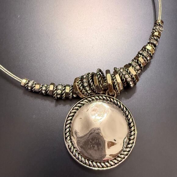 Jones New York JNY Mixed Metal Rhinestone Hammered Pendant - Picture 7 of 9